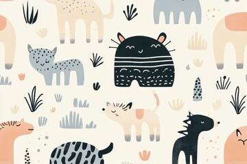 Cute and Playful Forest Animals on a Light Background Pattern