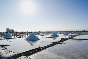Tainan City, Taiwan - NOV 19, 2022: Jingzaijiao Tile-Paved Salt Fields.