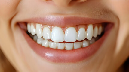 Obraz premium Close-up Photo of a Woman's Smile Showing Healthy, White Teeth and Pink Lips Perfectly.