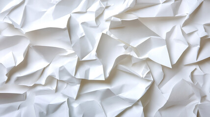 Obraz premium Crumbled white paper texture with a chaotic pattern, showcasing soft shadows and varying depths of creases