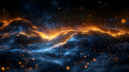 Abstract Background with Glowing Particles Flows Beautifully and Dynamically across the Dark Canvas