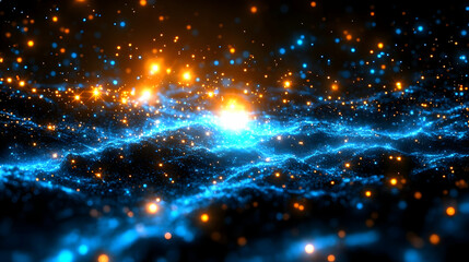 Fototapeta premium Abstract background with glowing particles and waves dynamically smoothly flowing.