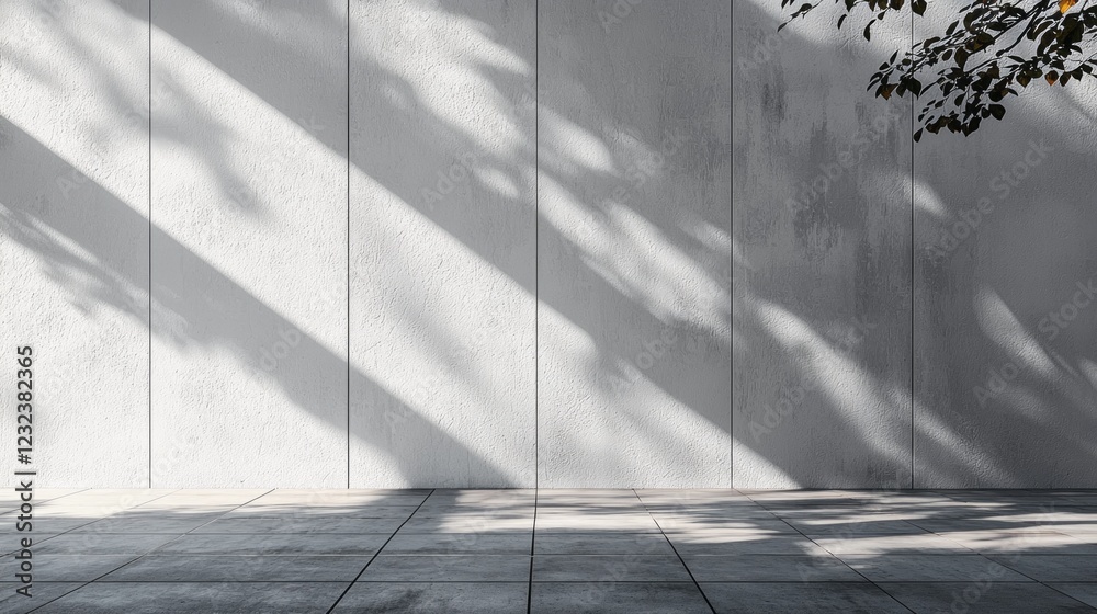 Poster soft shadows dance across a smooth white wall, creating a striking contrast. the gentle lines evoke 
