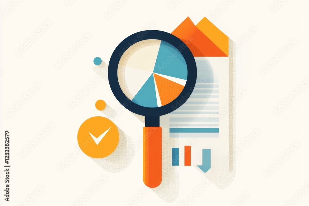 Poster a clean and simple icon of a magnifying glass focusing on a tiny detail, symbolizing meticulous atte
