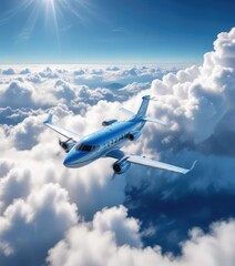 Clouds of white mist trailing behind a blue sky plane in flight, altitude, jet