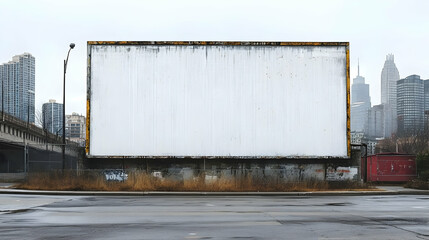 Obraz premium Blank Billboard Stands Tall by City Skyline, Advertising Potential Awaits in Urban Landscape