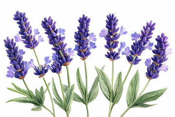 Fototapeta premium Purple Lavender Flowers on White Background