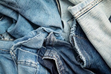Close-Up of Denim Texture with Varied Shades and Details
