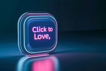 Click to love neon sign shining on dark background