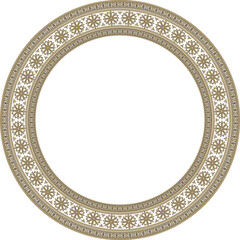 Vector round gold and black ancient Russian ornament. Slavic border, frame. Circle, ring. Painting of the royal chambers