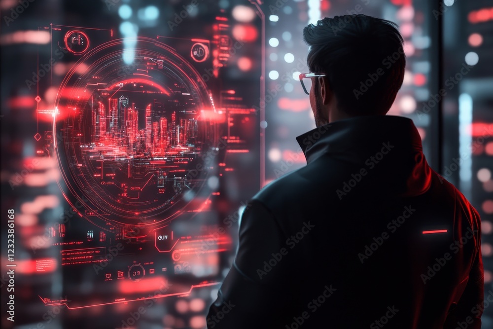 Poster a detailed 3d render of a futuristic architect designing a holographic cityscape, with digital bluep