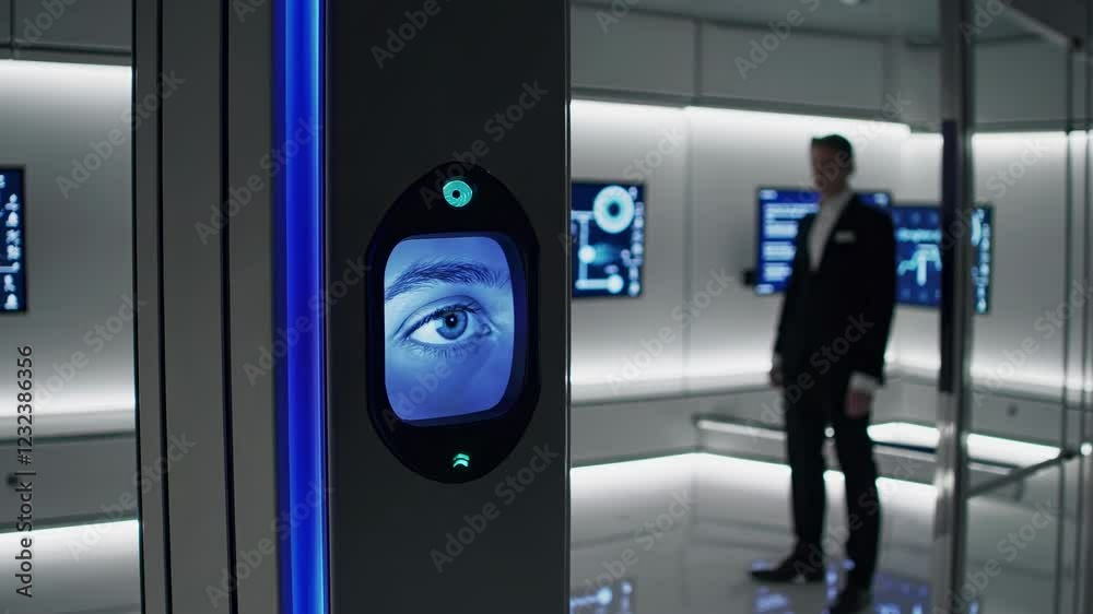 Leinwandbilder exploring a futuristic high-tech facility with advanced holographic interfaces and biometric scannin