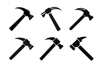 Simple Black and White Hammer Icons Set