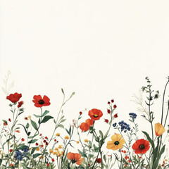 Colorful wildflowers on a white background.