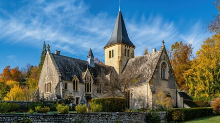 Fototapeta premium Autumnal Church in Scenic Surroundings