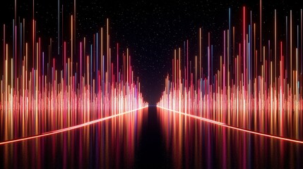 Futuristic Glowing Grids with Vibrant Light Patterns and Depth