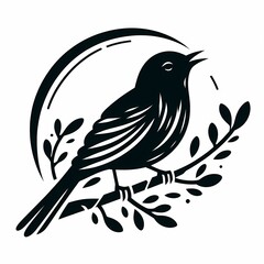 Obraz premium Minimalist black nightingale silhouette with elegant posture and delicate beak