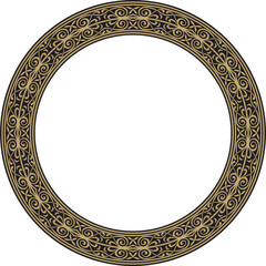 Vector round European gold and black ornament. Endless pattern, circle, ring of the Middle Ages. Revival border. Decorations of palaces and churches