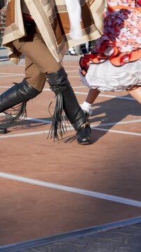 Traditional chilean cueca dancers showing their energetic and passionate performance