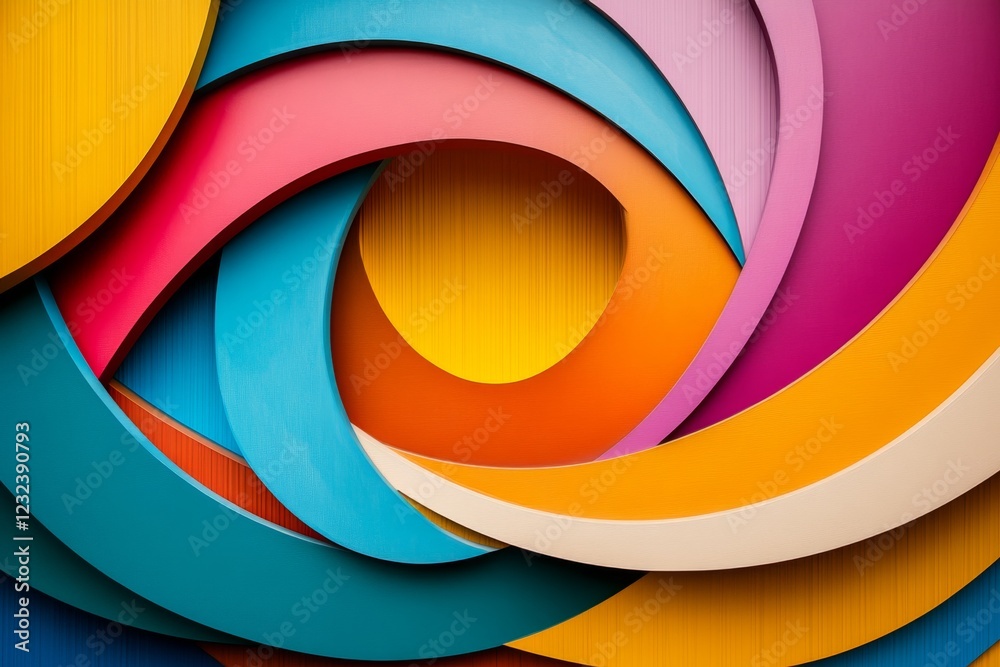 Aufkleber a geometric design of concentric circles, with one circle in a bold, vibrant color as the primary fo