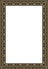 Vector square European gold and black ornament. Rectangular pattern, circle, ring of the Middle Ages. Revival border. Decorations of palaces and churches