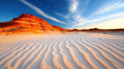 An awe-inspiring image featuring majestic rocky cliffs highlighted by striking color patterns, set...