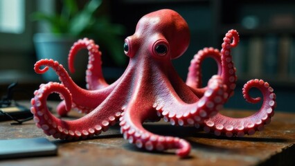 An octopus managing multiple tasks at a desk symbolizing multitasking and work organisation