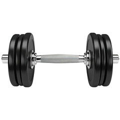 Naklejka premium Black and chrome dumbbell with textured grip handles and weight plates on both sides