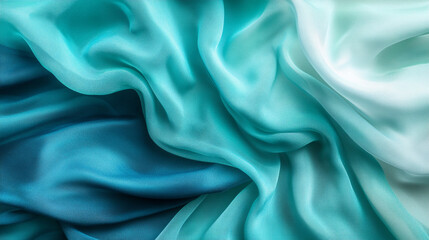 Fototapeta premium Elegant Teal Silk Fabric Texture Background Soft Draped Gradient Blue Aqua White Fashion Design 