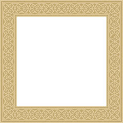 Vector square european gold ornament. Rectangular pattern, circle, ring of the Middle Ages. Revival border. Decorations of palaces and churches