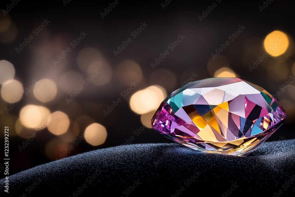 Poster a hyper-realistic image of a rare, vividly colored gemstone sitting on a black velvet surface, with 
