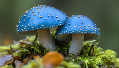 Photo - Blue Mushrooms in Mossy Forest
