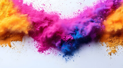 Obraz premium Colorful powder explodes creating a vibrant abstract design with dynamic hues and textures on a white background