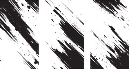 Artistic brushwork results in a striking visual composition of splashes. Vector black and white with grunge style, scratch and texture elements for design. 