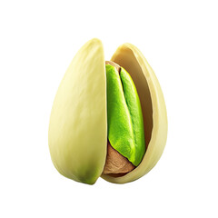 A single pistachio nut with its shell cracked open, revealing the vibrant green nut insid