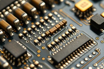 Close-Up of Electronic Circuit Board with Microchips and Components