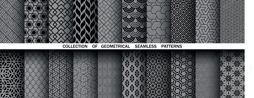 Aufkleber Geometric set of seamless black and gray patterns. Simple vector graphics