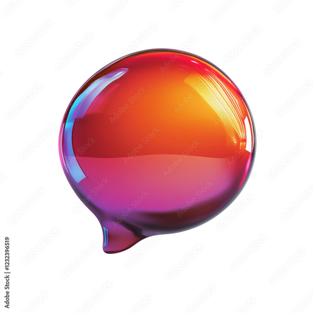 Poster A three dimensional iridescent speech bubble with a glossy finish displays a gradient of red orange and pink hues.
