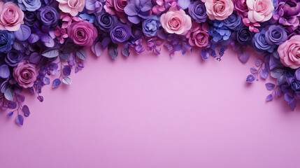 Beautiful Purple and Pink Roses Floral Border Design Elegant Background Image Soft Lilac Bloom Frame