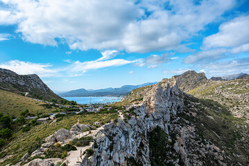 Landscape photography of cliffs and rocky coast, cape, stones, trees, The Mediterranean Sea coast, tourism, vacation, tourist destination, Spain, Mallorca, Formentor