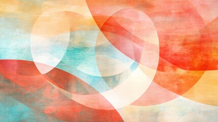 Vibrant Abstract Composition with Translucent Overlapping Shapes in Warm and Cool Colors Red Orange Teal Yellow