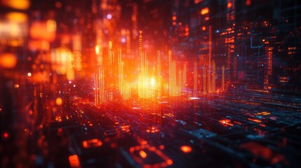 Glowing Cityscape Abstract Financial Technology Background