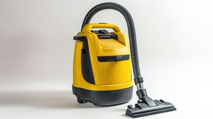 Fototapeta premium A powerful wet and dry vacuum cleaner with multiple nozzles, sitting on a white surface, ready for heavy-duty cleaning.