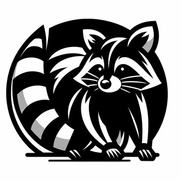 Stylized black silhouette of a raccoon with a playful, curious stance