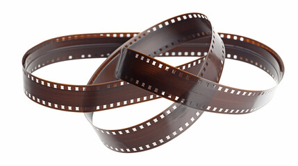 A vintage film strip, perfect for adding a retro feel to your designs. This transparent image shows a curved film strip isolated on white background