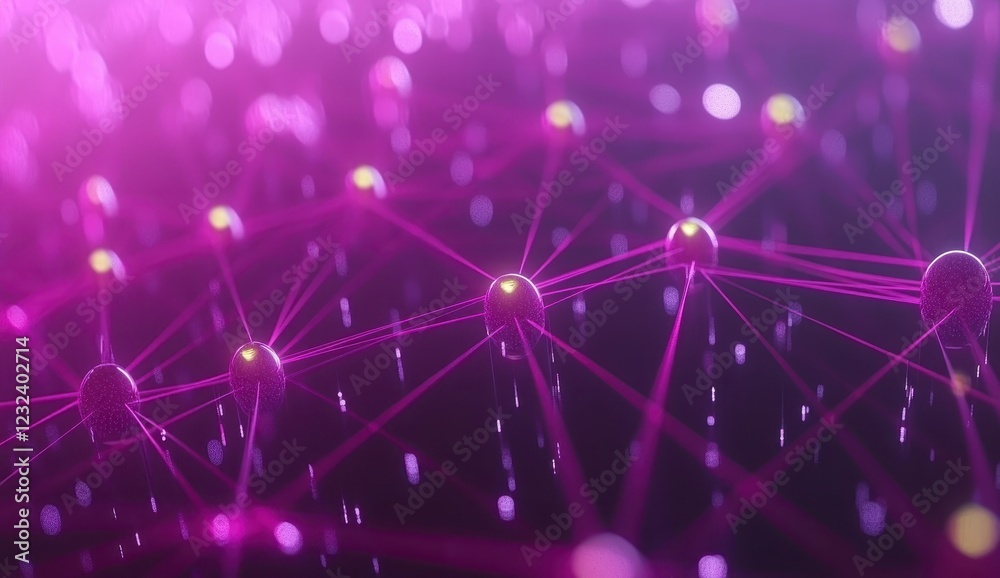 Poster abstract network visualization with glowing purple nodes and connecting lines against a dark backgro
