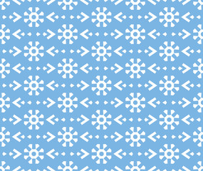 Flower geometric pattern. Seamless vector background. White and blue ornament