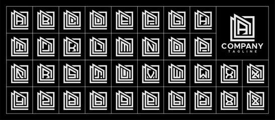 Line property building square letter A-Z logo set
