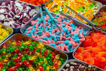 Variety of Colourful Gummy Candy Sweets in Bulk Shop