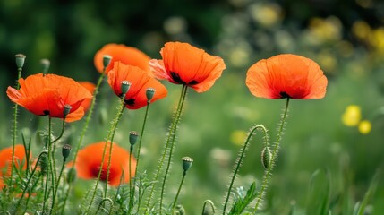 Fototapeta premium Vibrant Red Poppies in a Summer Meadow